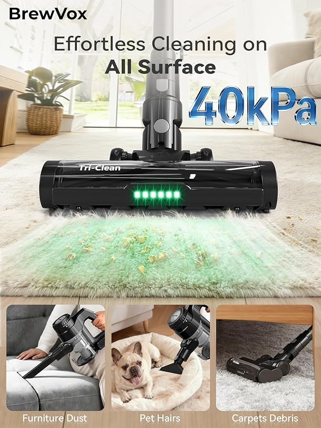 Telescopic Cordless Stick Vacuum Cleaner for Home Carpet &amp Pet Hair 40kPa Powerful Suction 450W Motor 65 Min Runtime 2.5H Quick Rechargeable for All Floors