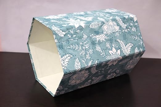 Generic Floral Hand Block Print Paper Dustbin Cotton Printed Wastebasket Indian Vintage Home Decor Hotel Room Decor (1 Sky Blue)