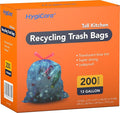 13 Gallon Recycling Trash Bags Unscented 200 Count Drawstring Tall Kitchen Garbage Bags Pre-Separated Ultra Strong Leakproof Sturdy Translucent Blue