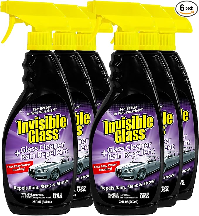 Invisible Glass 92184-6PK Glass Cleaner + Rain Repellent 2-in-1 Windshield and Window Spray Cleans Auto Glass Repels Rain Sleet Snow Improves Wet Weather Visibility – 22 fl oz (Pack of 6)