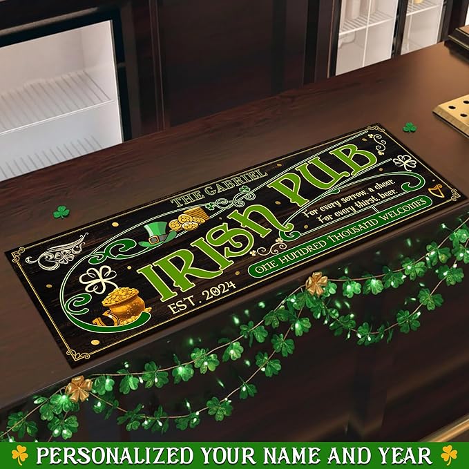 THUYPT Personalized Irish Bar Mat St Patrick's Day Decorations Kitchen Counter Irish Bar Dish Drying Mat Patrick's Lucky Shamrock Quick Drying Spill Mats (05)