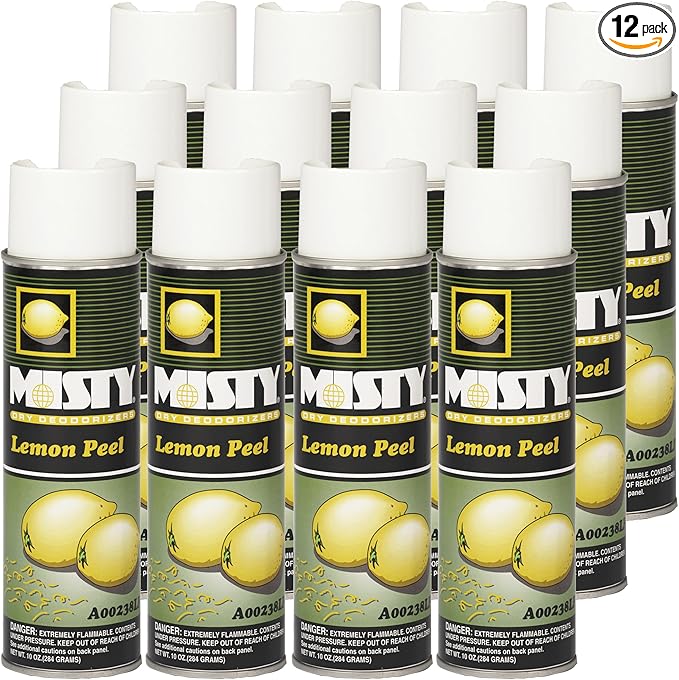 Misty Air Freshening Deodorizing Spray - Lemon Peel - 10 oz (Case of 12) - 1001842 - Premium Odor Neutralizer for Smoke Organic Decay and Other Unwanted Odors