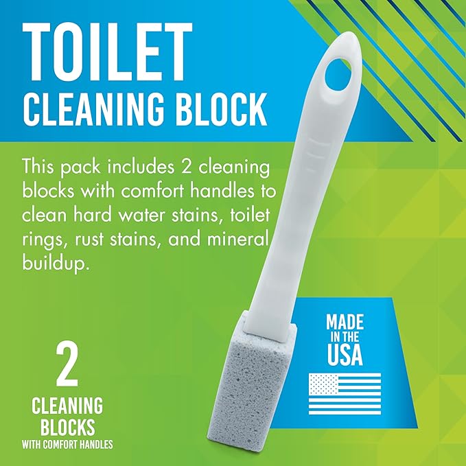 EarthStone Toilet Cleaning Block with 9 EZ-Grip Built-In Handle Removes Hardwater and Rust Stains Made in the USA 2-Pack