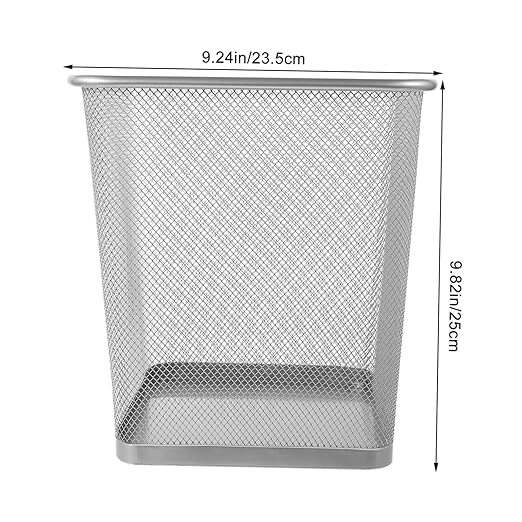 Square Mesh Waste Basket for Kitchen Bedroom Office Rustic Trash Can Solid Iron Mesh Base Modern Design