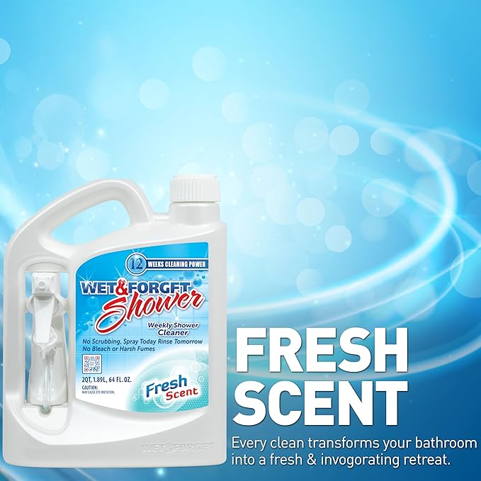 Wet &amp Forget Shower Cleaner Spray Multi-Surface Weekly Application Requires No Scrubbing Bleach-Free Formula Ready to Use Fresh Scent 3 Months of Cleaning 64 Fluid Ounces 1 Pack