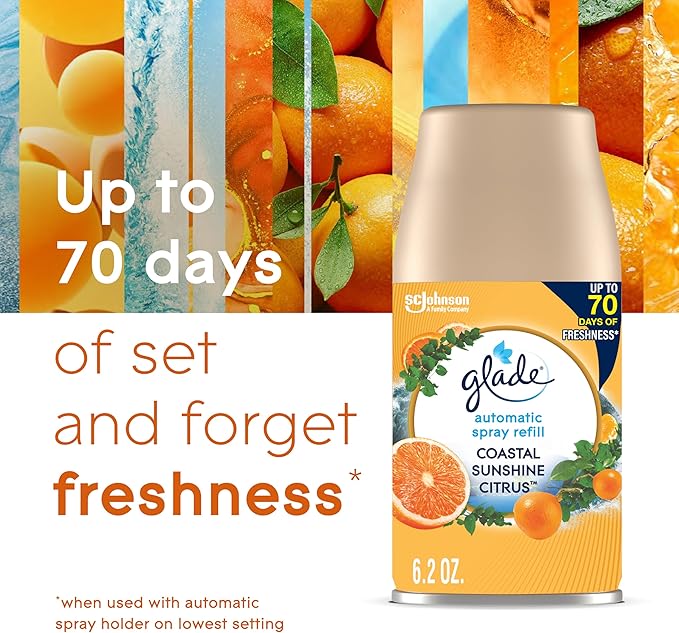 Glade Automatic Spray Refills Air Freshener Coastal Sunshine Citrus 6.2 oz 6 Count