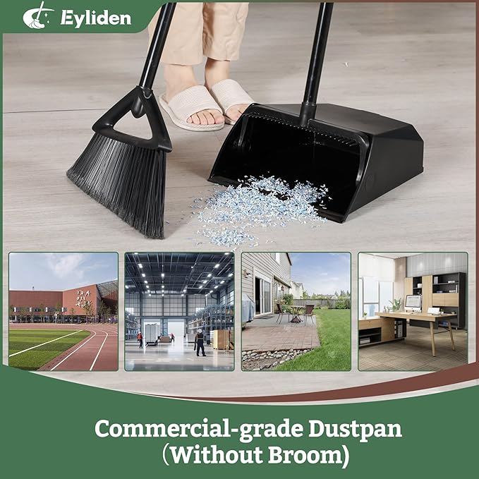 Eyliden Large Commercial Dustpan with Comb Teeth Upright Heavy Duty Dust Pan for Restaurants Garages Courtyard Sidewalks Lobby Home Kitchen Room Office Classroom (1pc Dustpan)