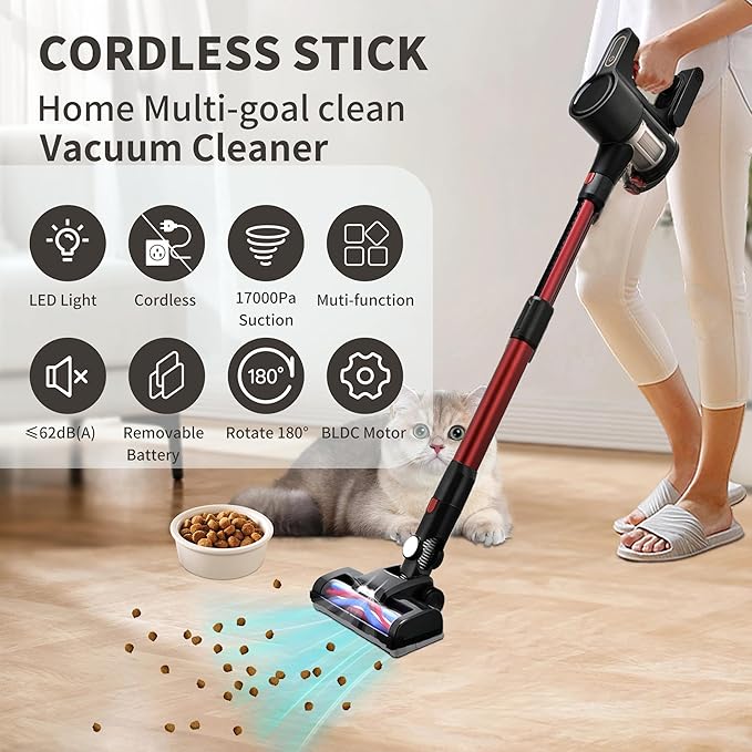 Cordless Vacuum Cleaner Rechargeable Lightweight Handheld Vacuum Portable Stick Vacuum for Home Pet Hair Carpet and Car Cleaning(GR Pro)