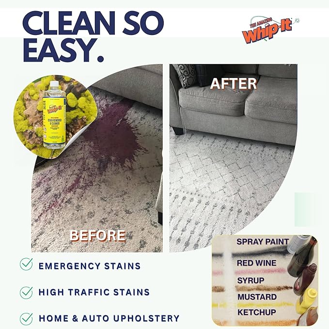 Whip It Cleaner Multi Purpose Stain Remover CONCENTRATE Makes 32 Bottles Plant Based Enzyme Cleaner Cleaning Food Grease Coffee Wine Baby Stains pet stains Over 500 uses Made in USA 32 OZ