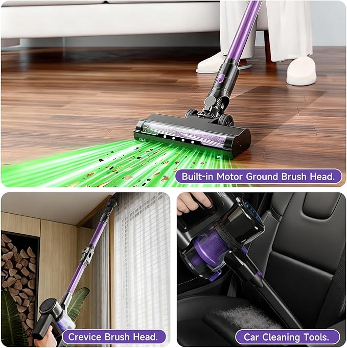 Cordless Vacuum Cleaner Hardwood Floor Vacuum Cleaners for Home Stick Wireless Vacuum with LED Light 50 Min Runtime and Self-Standing Lightweight Vacuum for Pet Hair Carpets &amp Hard Floors