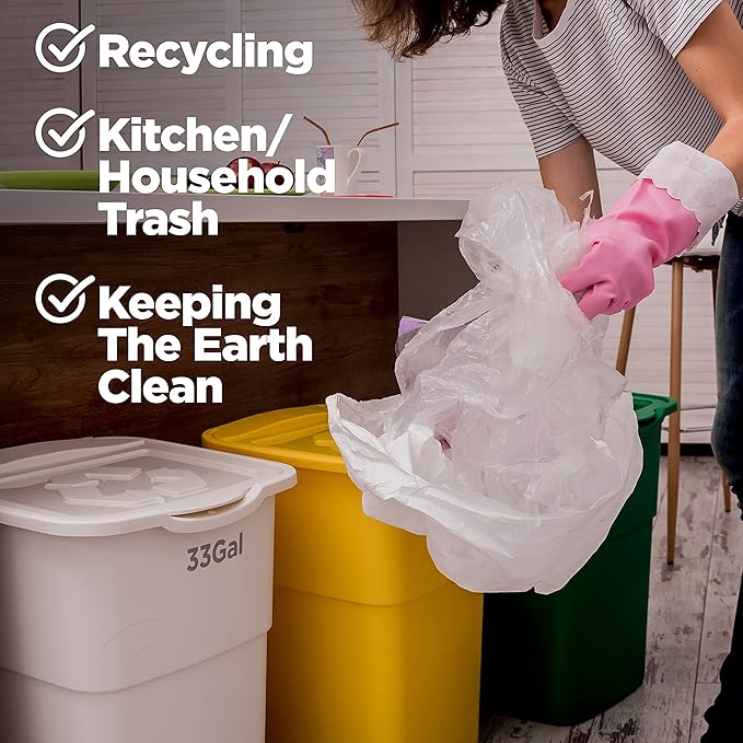 30-33 Gallon Clear Trash Bags Heavy Duty (250 COUNT) - Clear Recycling Garbage Bags 30+ Gallon 32 Gallon - Made in USA