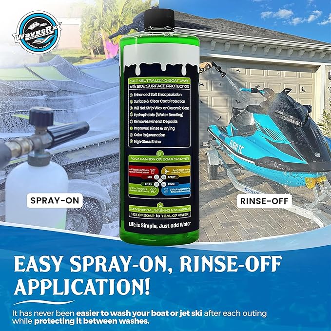 WAVESRX Salt Neutralizing Boat Soap &amp Jet Ski Wash with SiO2 Surface Protection (EpicWash+) Marine Grade Cleaner Removes Salt &amp Contaminants Protective Ceramic Coating Prevents UV Damage