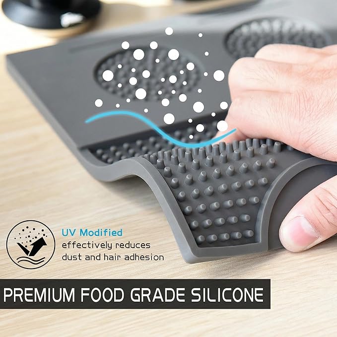 Espresso Tamping Mat Silicone Coffee Bar Mats for CountertopEspresso Tamping Station Non-slip Dish Drying MatEspresso Machine AccessoriesEspresso Organizer (Grey15.7x9.8x0.4)