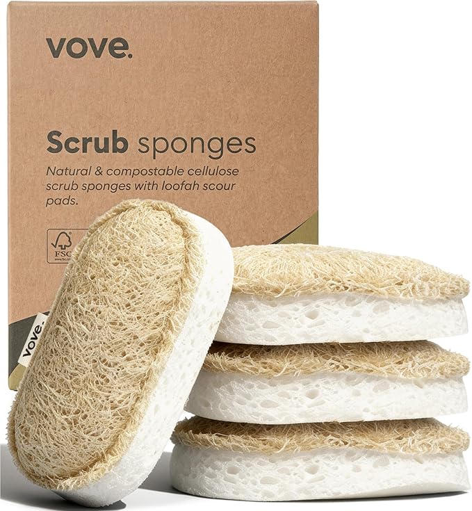 Vove Scrub Sponges 8 Pack - Loofah &amp Cellulose Sponges with Cotton Natural Eco Friendly Kitchen &amp Dish Sponges Scouring Scrubbers for Household Cleaning FSC-Certified Packaging