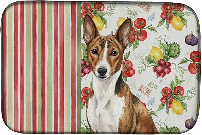 Caroline's Treasures Brindle and White Basenji Vegetables Dish Drying Mat Absorbent Dish Drying Mat Pad for Kitchen Counter Dish Drainer Mat for Countertop 14 x 21 Multicolor