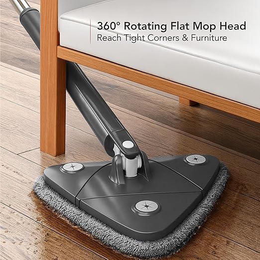 OVENTE Wall Cleaner Mop with 50 Adjustable Handle Squeegee Reusable and Easy to Clean Microfiber Pad 360° Triangular Cleaning Tool Duster for Painted Walls/Baseboard/Window/Floor Grey CTM311GY