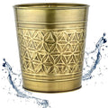 Autumn Alley Handcrafted Brass Bathroom Trash Can Round Open-Top Bathroom Wastebasket Stylish Metal Waste Bin for Home Office Bedroom Decorative Waste Basket Decor Coastal Trash Can Brass 2 Gal.