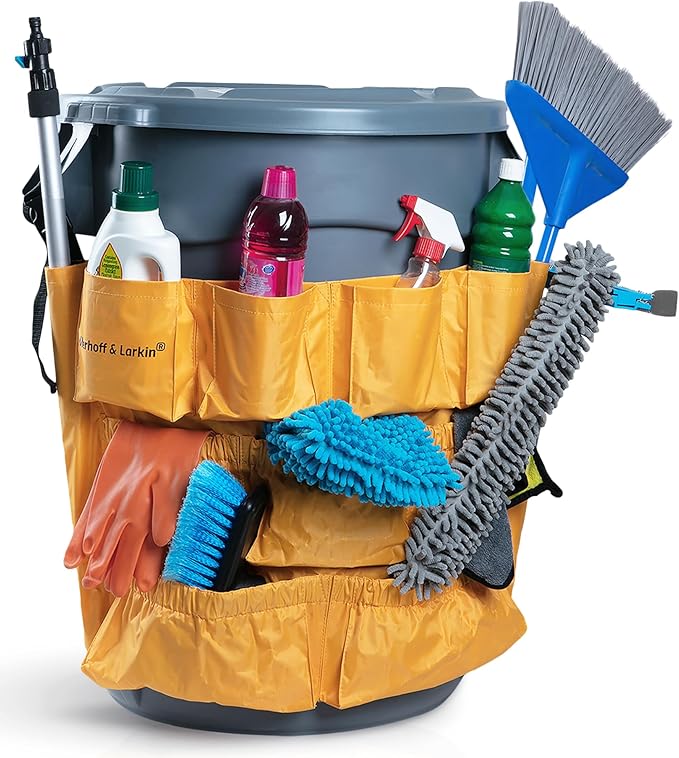 Trash Can Caddy Bag | Fits 32-55 Gallon Can | Brute &amp Uline Compatible | Heavy Duty Vinyl | Garbage Bin Apron | XL Commercial Size | Cleaning Caddy Organizer | Custodian &amp Janitorial Supplies