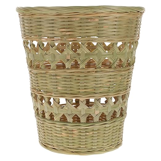 Rustic Style Woven Trash Can Hand-Woven Wastebasket Natural Rubbish Basket for Bathroom Kitchen Home Storage