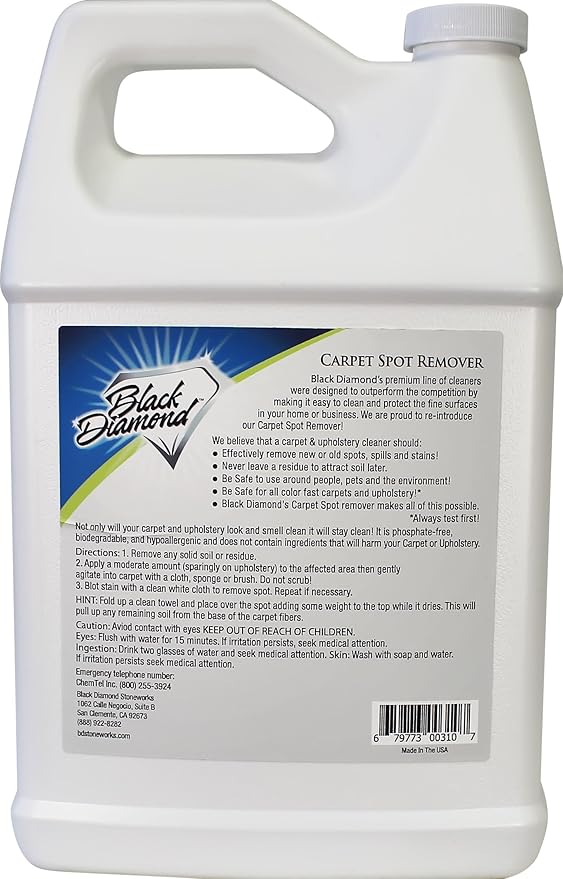 Black Diamond Stoneworks Carpet &amp Upholstery Cleaner: Fast Acting Deep Cleaning Spot &amp Stain Remover Spray Also Works Great on Rugs Couches and Car Seats (1-Quart/1-Gallon)