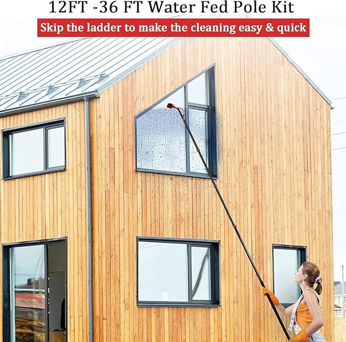 Window Cleaning Brush Window Cleaning Washing Pole Cleaner Kit 3.6-11M Water/Hose Fed Pole Cleaning Brush Equipment Extendable Outdoor Cleaning Tool Photovoltaic Solar Panels Water Fed Brush