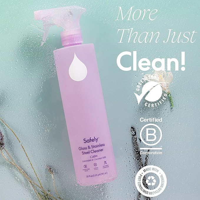 Safely Glass Cleaner– Calm Pack of 6 –Plant-Powered Window Cleaner Spray with Coconut Oil Mineral Salt Corn Alcohol– Wipes Away Dirt  Residue – Leaves Glass Shiny  Fingerprint-Free– 20 Fl Oz Each