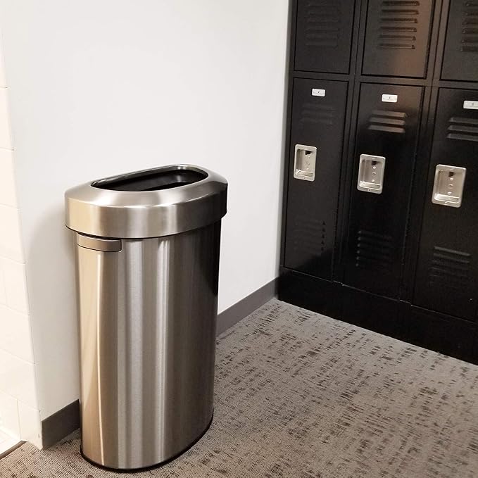 iTouchless 23 Gallon / 87 Liter Stainless Steel Trash Can and Recycle Bin Slim and Space-Saving Design for Home Office Kitchen Restaurant Restroom Large Capacity Open Top Semi Round
