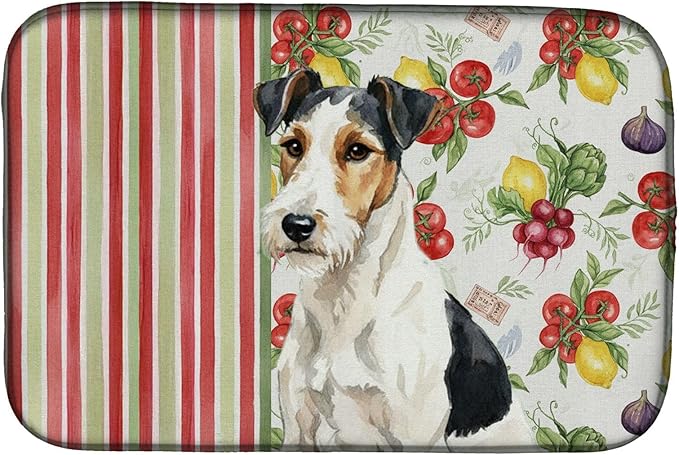 Caroline's Treasures Smooth Fox Terrier Vegetables Dish Drying Mat Absorbent Dish Drying Mat Pad for Kitchen Counter Dish Drainer Mat for Countertop 14 x 21 Multicolor