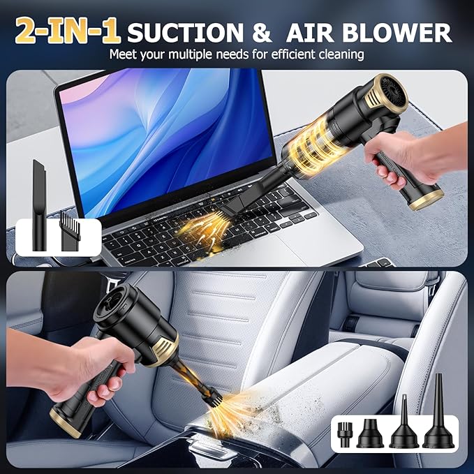 JONYJ Handheld Car Vacuum Cleaner Cordless 16000PA Hand Held Vacuum Portable 2 in 1 Air Duster and Mini Vacuum Cleaner Rechargeable with LED Multi-Nozzles &amp Washable Filters for Home Office Car