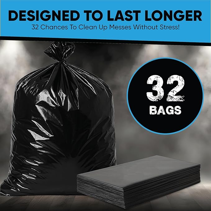 Contractor Garbage Bags 55 Gallon | 32 Trash Bags | Heavy Duty | Black ContractorLarge 55-60 Gallon Trash Bags Heavy Duty Liners Extra Large Trash Liners Construction Industrial Bag