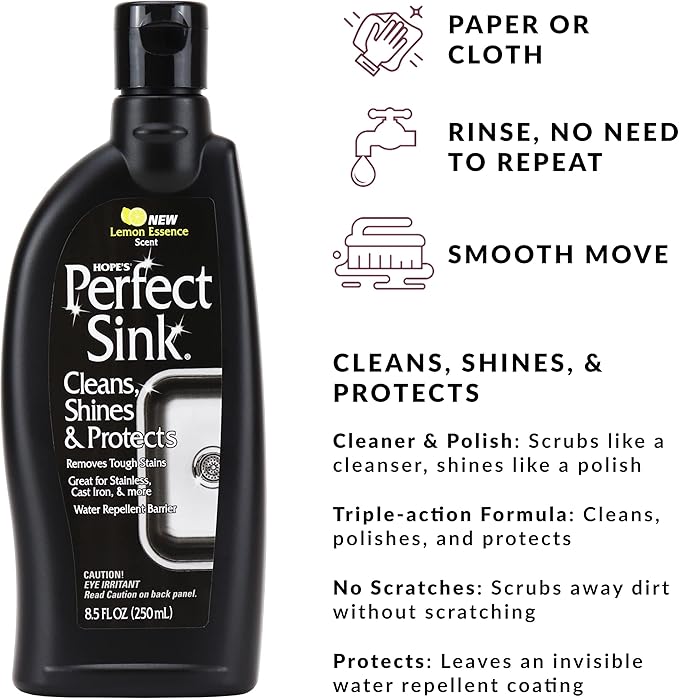 HOPE'S Perfect Stainless Perfect Granite and Perfect Sink Cleaner Bundle Streak Free Polishing Kitchen Cleaners Removes Stains Restores and Repels Water 3 Pack