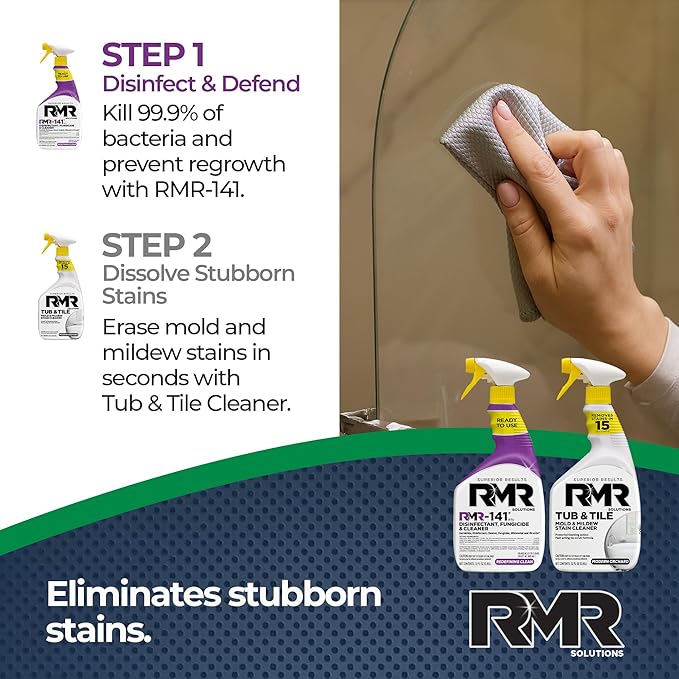 RMR Bathroom Brilliance Bundle – Tub &amp Tile Stain Spray + RMR-141 EPA Registered Mold &amp Mildew Remover 2-Step Bathroom Cleaning &amp Disinfecting System for Showers Sinks Tile Grout 2–32