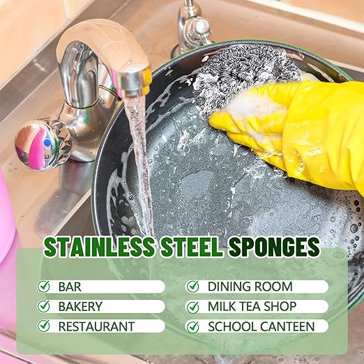 Honeydak 150 Pack Stainless Steel Scourers Steel Wool Scrubbers Bulk Separately Packaged 3 Inch 25 Gram Metal Scourers Sponges Wire Scouring Pad for Stove Pot Pan Oven Kitchen Restaurant(Classic)