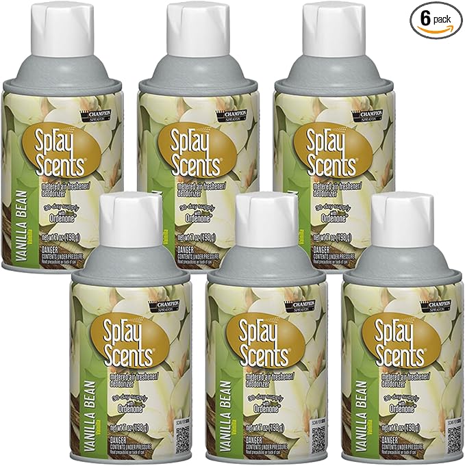 Champion Sprayon SprayScents Metered Air Freshener Refill 7 oz Odor Control Fragrance Vanilla Bean (6 Pack)