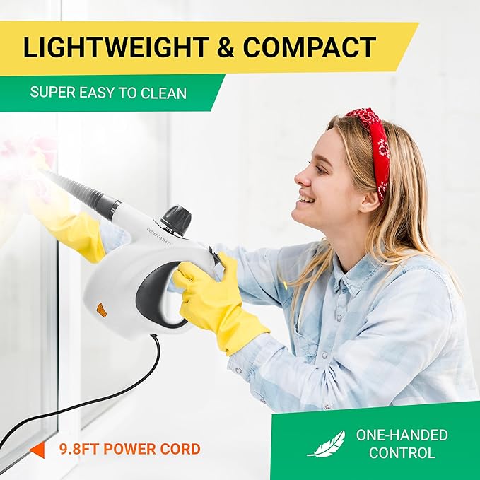 Comforday Multi-Purpose Steam Cleaner with 9-Piece Accessories Pressurized Handheld Steam Cleaner Perfect for Stain Removal Curtains Car Seats Floor Bathroom (White)