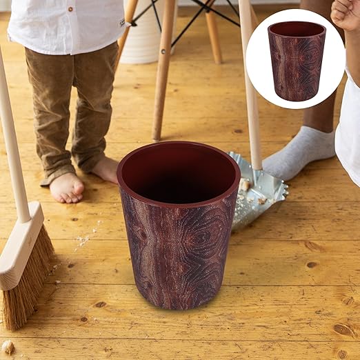 Vintage Wood Grain Small Trash Can for Bathroom and Kitchen 3.5 Gallon Plastic Wastebasket with Large Capacity Compact Garbage Bin for Office and Living Room Use