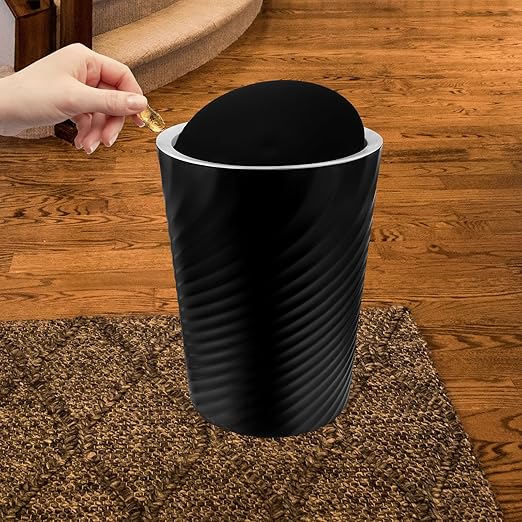 Plastic Small Trash Can with Lid 10l Medium Black Wastebasket for Bathroom Office Bedroom Multi-use Kitchen Garbage Bin for Home Organization