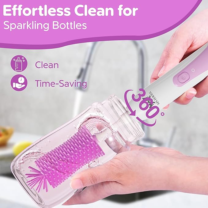 Baby Electric Bottle Brush Cleaner for New Parents Rechargeable 360° Rotation Bottle Cleaner Set Travel Bottle Cleaner Kit with Nipple Straw Brush and Milk Frother for New Baby Shower