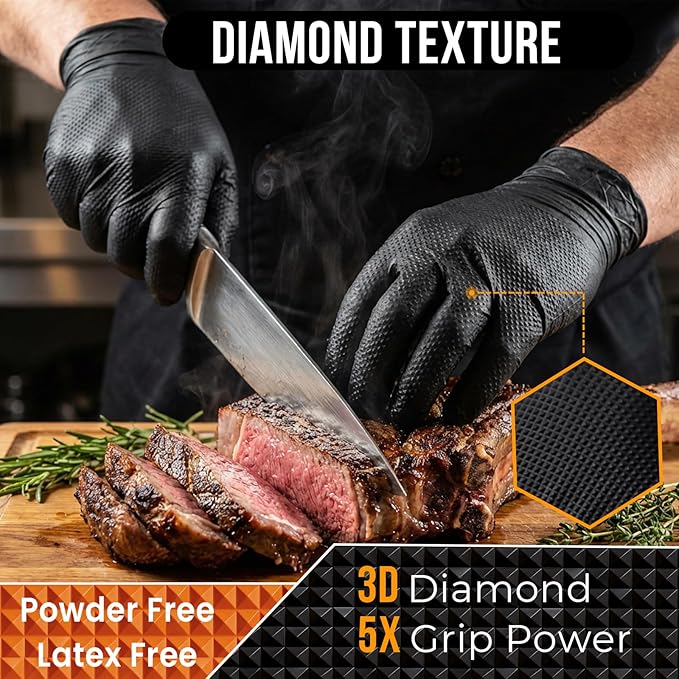 10 Mil Nitrile Disposable Gloves Heavy Duty Mechanic Gloves Raised Diamond Texture Thick (Black of 1000 X-Large)
