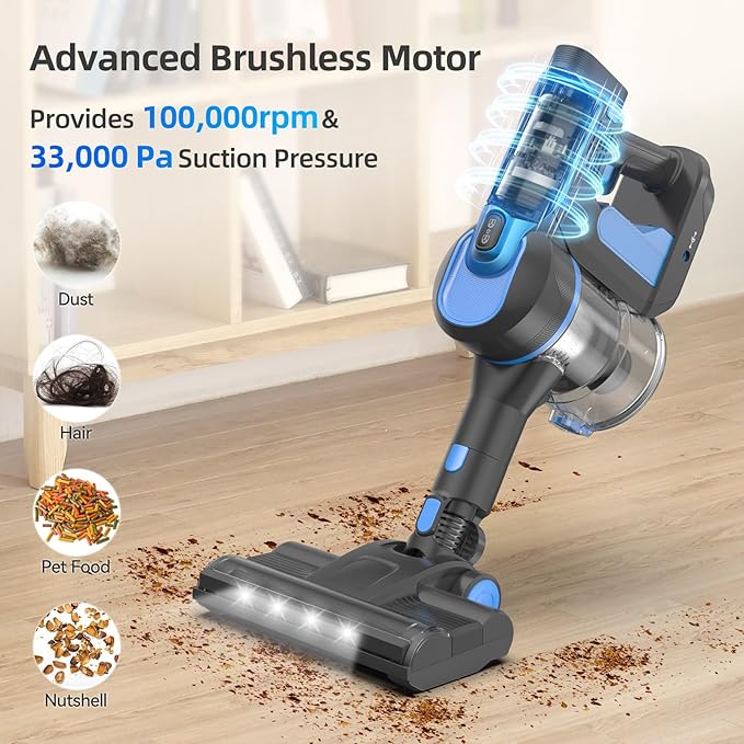 Cordless Vacuum Cleaner 33000pa Stick with Smart LED Display Max 50 Mins Runtime Anti-Tangle Lightweight Handheld for Hard Floor Carpet Pet Hair Home