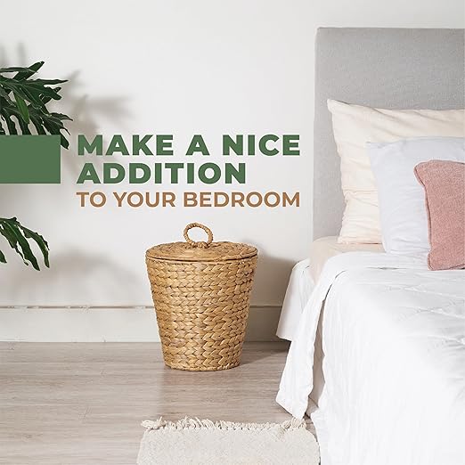 3 Gallon Wicker Trash Can with Liner and Lid - Rattan Trash Can - Wicker Waste Basket for Bathroom Bedroom Kitchen Living Room