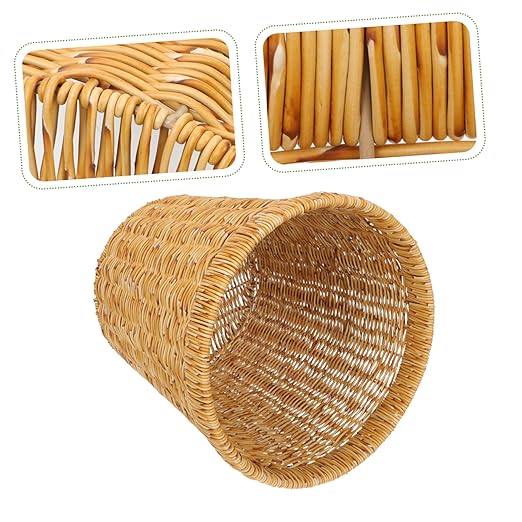 Multi-Functional Woven Wastebasket Rattan Trash Can Sundries Basket for Pastoral Style