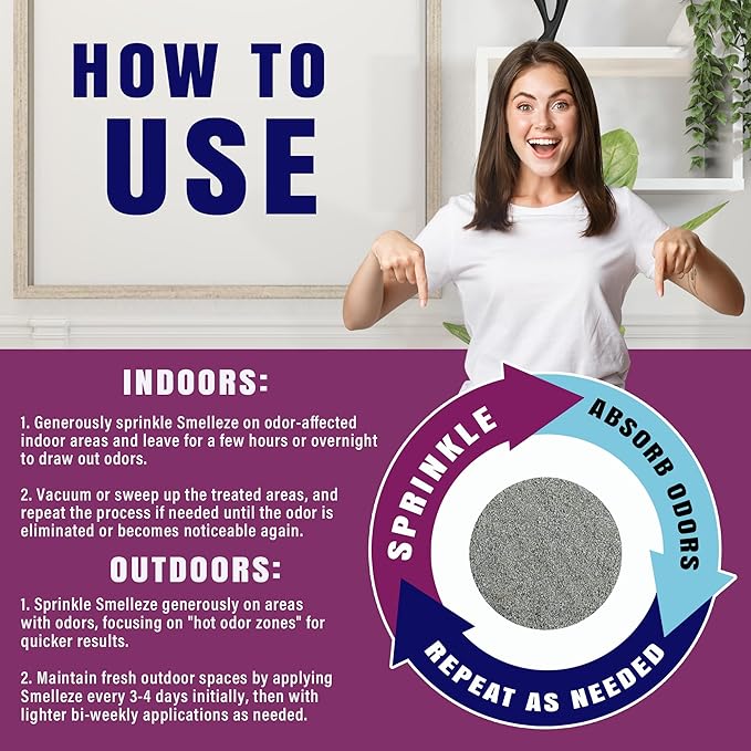 SMELLEZE Natural Cigarette Odor Eliminator Deodorizer: 2 lb. Powder Removes Smoking Stink