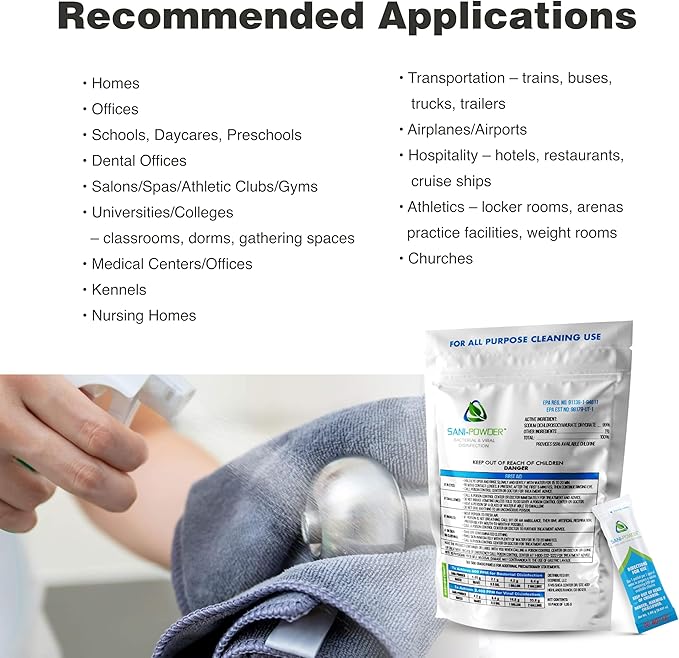 The Tile Doctor Sani Powder Granulated Hypochlorous Acid - Professional Grade Surface Disinfectant - Natural HOCL Multi Surface Cleaner - For Home Office &amp Medical Locations – 1.05 grams (2 pack)