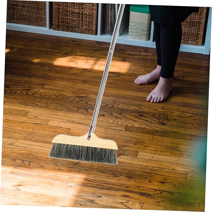 Unomor Heavy Duty Bristle Broom with Long Handle Beveled Soft Bristles for Home Floor Cleaning Core Sweeping Brush with Hanging Rope for Easy Storage and Corner Reach