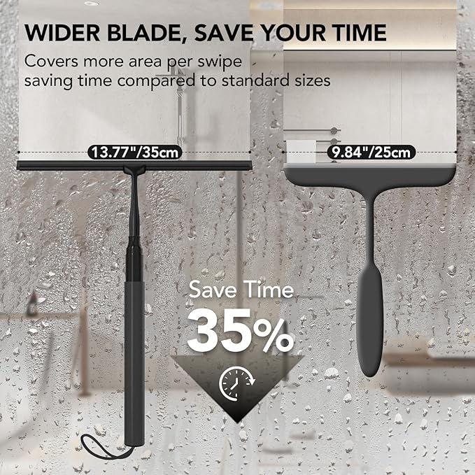 Shower Squeegee for Glass Doors 15-51 Telescopic Shower Squeegee with Long Handle Squeegee for Window Cleaning Extendable Window Cleaner Tool for Tile Walls Sliding Door Floor Car Windshield-BK