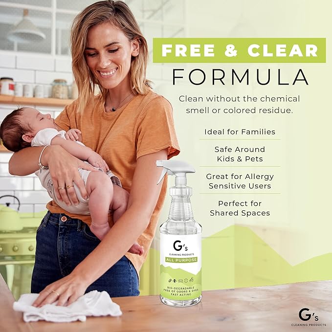 G's Cleaning Biodegradable All Purpose Cleaner – 32 oz Non-Toxic Natural Cleaning Spray – Multipurpose Cleaner Spray for Multi Surface Kitchen Counter Top Furniture Floor Home and Household