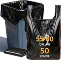 TREWAVE 50 Count 55-60 Gallon Trash Bags with Handles Heavy-Duty Thick Large Black Garbage Bags 50 Mic Jumbo Size Plastic T Shirt Bag for Outdoor Yard Construction Industrial and Commercial Use