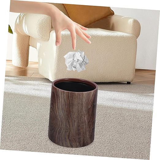 Imitation Wood Grain Garbage Can Capacity Wastebasket for Home Office Kitchen and Bathroom Elegant Design Easy to Clean Smooth Interior Versatile Trash