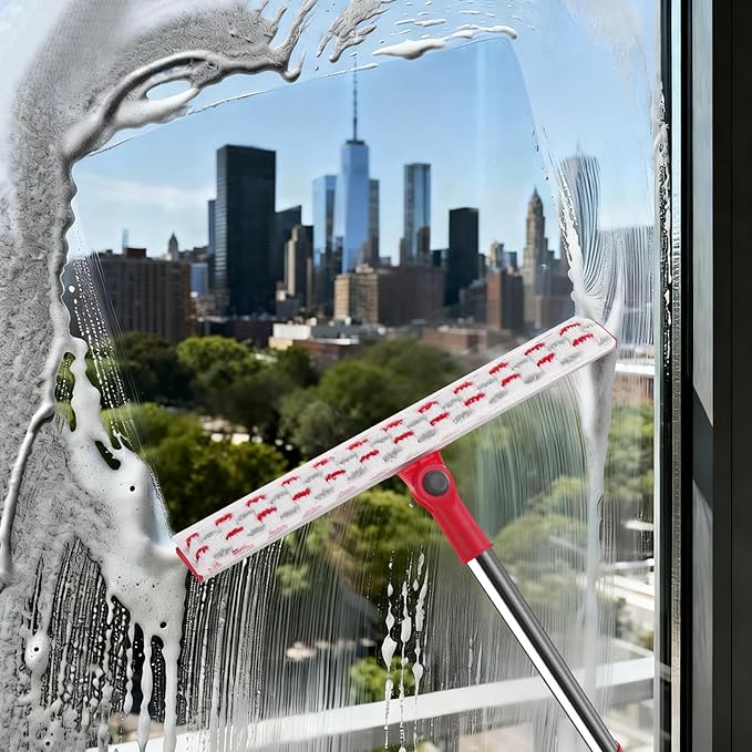 2-in-1 Professional Window Squeegee 86.6'' Window Cleaner Tool with 6-Section Extension Pole Window Cleaning Kit with 4 Microfiber Cloth Window Washing Equipment for in/Outdoor Windows